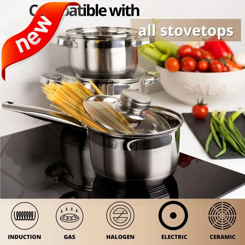 

New style Standard 11-Piece Stainless Steel Induction Cookware Set, Saucepan, Frying Pan, Dishwasher Safe Pots, Measuring Scale