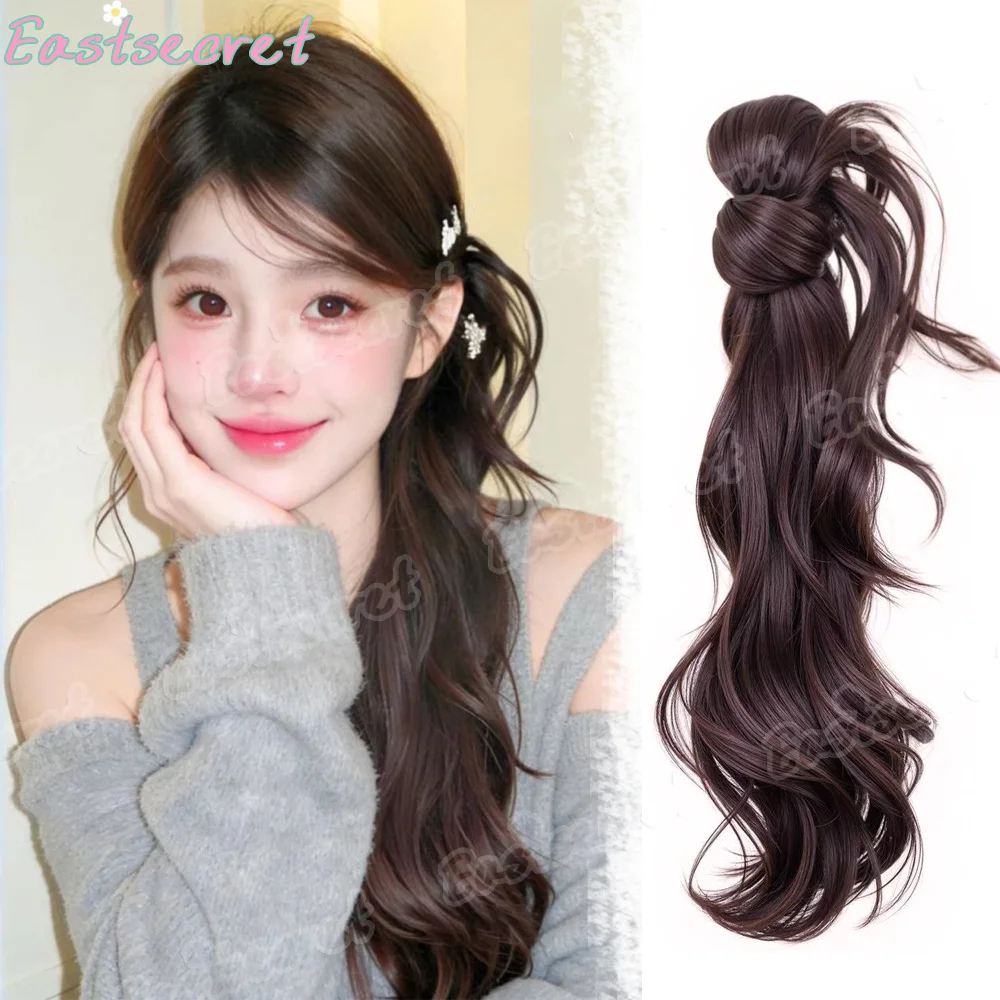 

Накладной синтетический хвост EAST Layered с заколками-фиксаторами, пушистый волнистый хвост на заколке-крабе для женщин, термостойкий, имитация волос