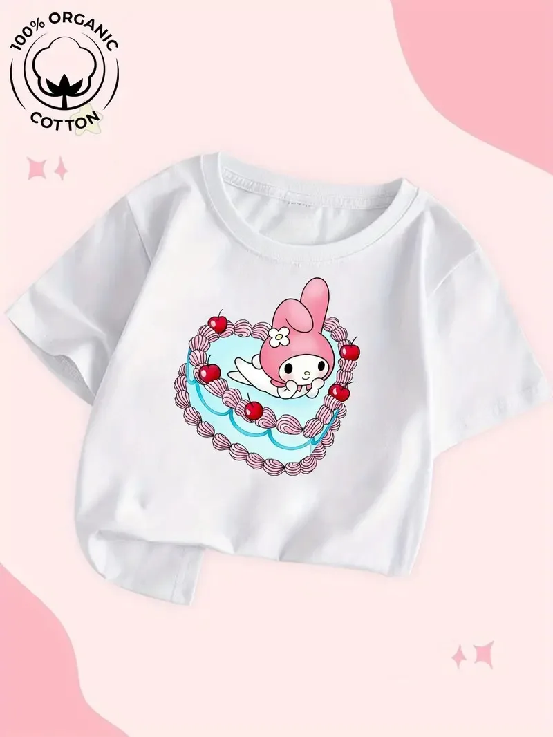 

Sanrio My Melody Organic Cotton Tee Cute Bunny on Cake Print 100% Organic Soft and Breathable Ideal for Kids and My Melody Fans