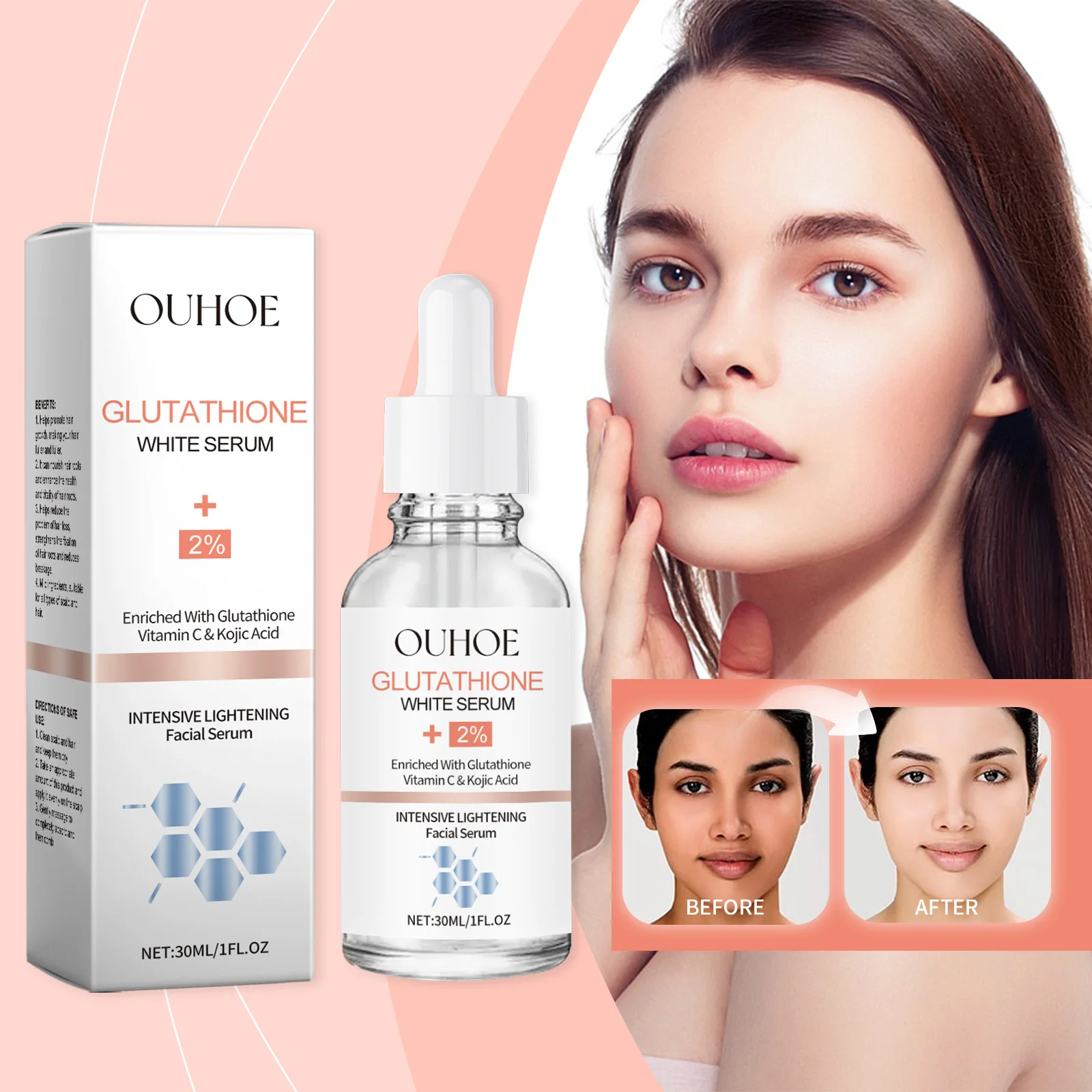 New Kojic Acid Brightening Essence Reduces Dark Spots and Inhibits Melanin. Moisturizing Vitamin C, Hyaluronic Acid Essence