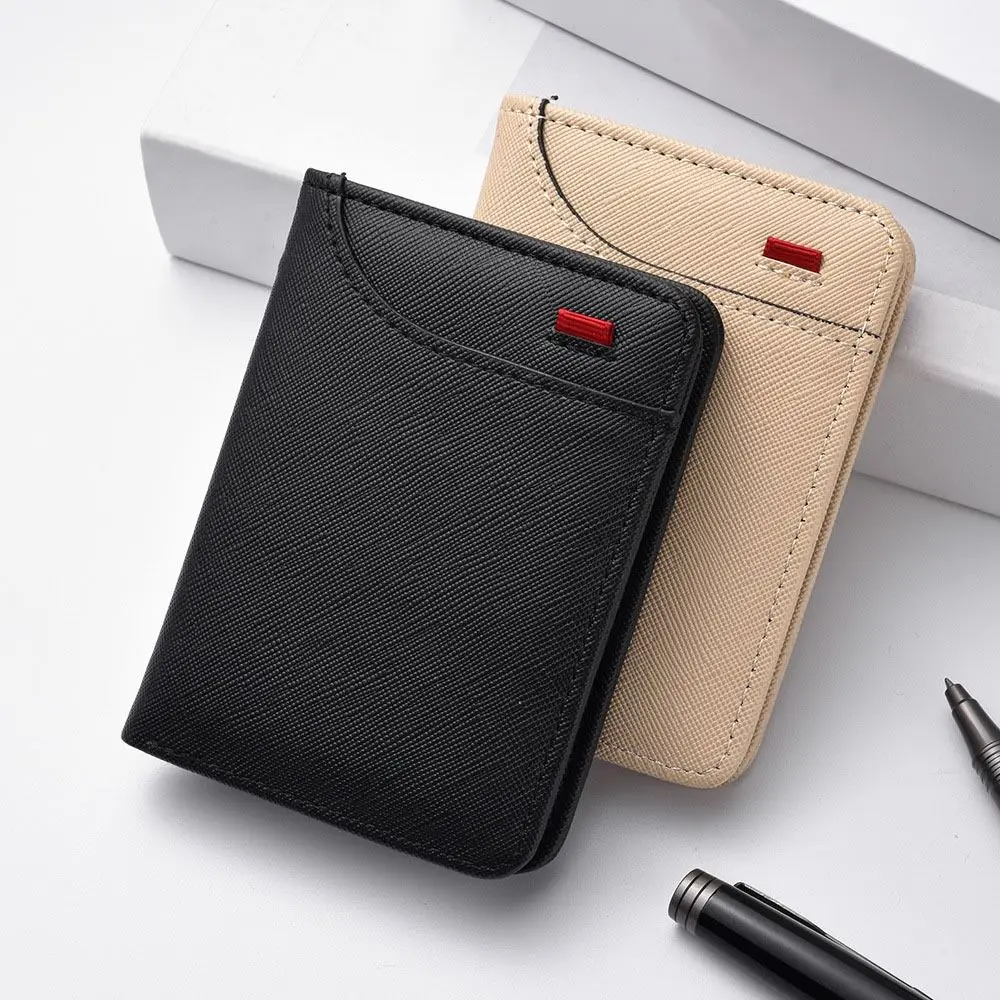 Retro Einfarbig Kurze Männer Brieftasche Zwei-Falten Ultra Dünne Männer Karte Halter Mini Mehrere Karte Slots PU Leder geldbörse Im Freien