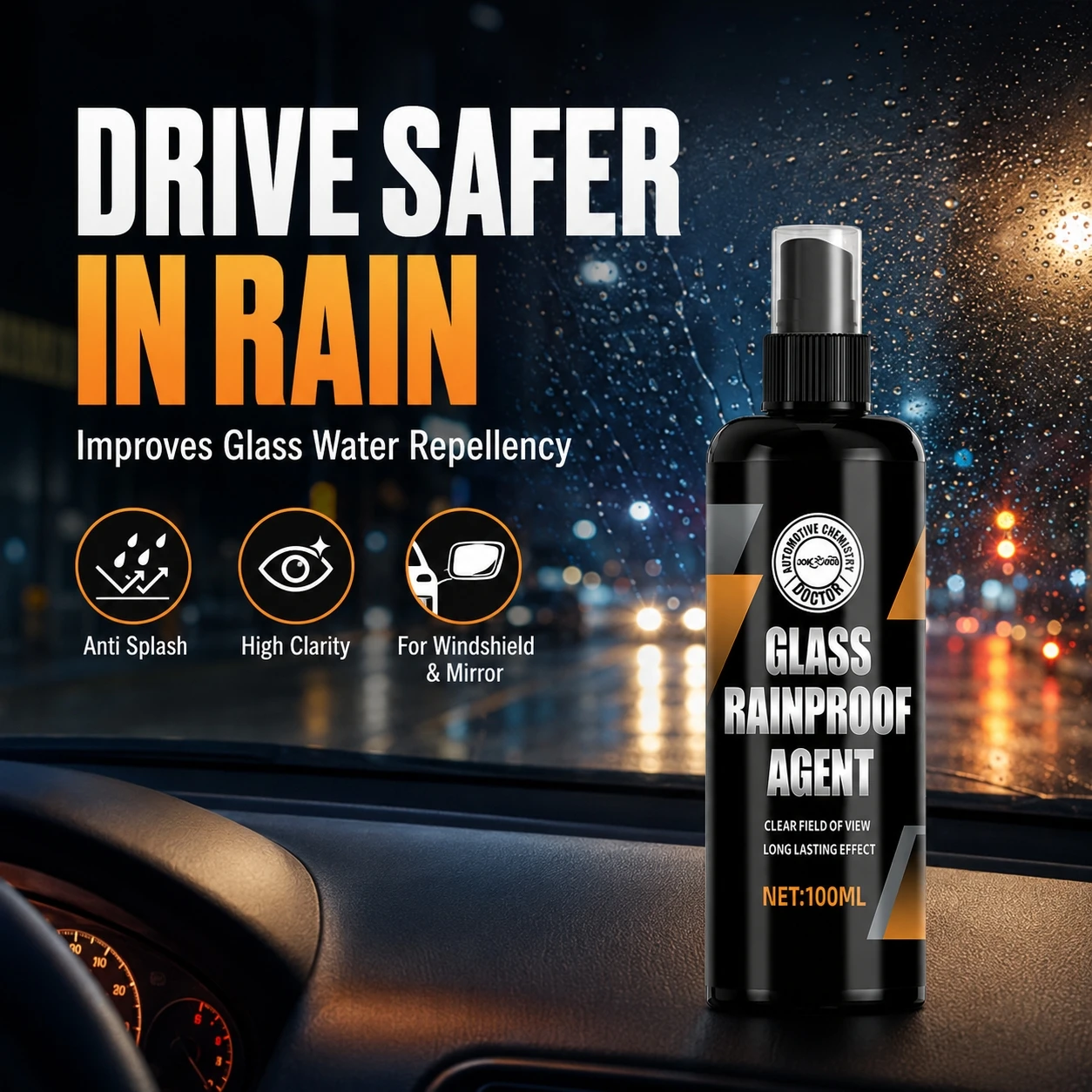 Car Glass Anti-rain Water Spray Repellent Nano Coating Hydrophobic Waterproof Agent Oil Film Removing Auto Glass Film Agent