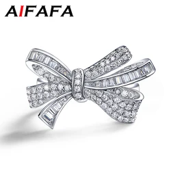 100% 925 Sterling Silver Bowknot Rings For Women Sparkling Gemstone Engagement Wedding Ring Fine Jewelry