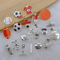 10pcs Sports Enamel Charm Football Basketball Rugby Hockey Pendant DIY Jewelry Making Earrings Necklace Discovery Supplies