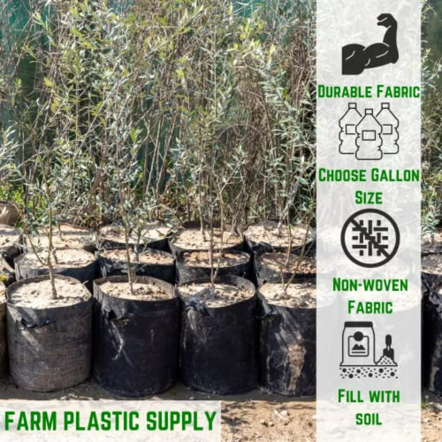 20 Gallon Fabric Grow Bags for Farming, Gardening, Agriculture Nonwoven Fabric Pots with Handles, Black, Breathable Reusable