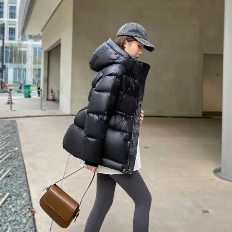 Curto solto com capuz jaquetas femininas cordão quente fino parkas fofo streetwear casaco à prova de vento à prova dwindproof água 2024 inverno