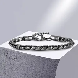 Vnox Retro Silver Color Chain Bracelets for Men, Rock Punk Stainless Steel Links Wristband, Birthday Party Gifts for Him Jewelry