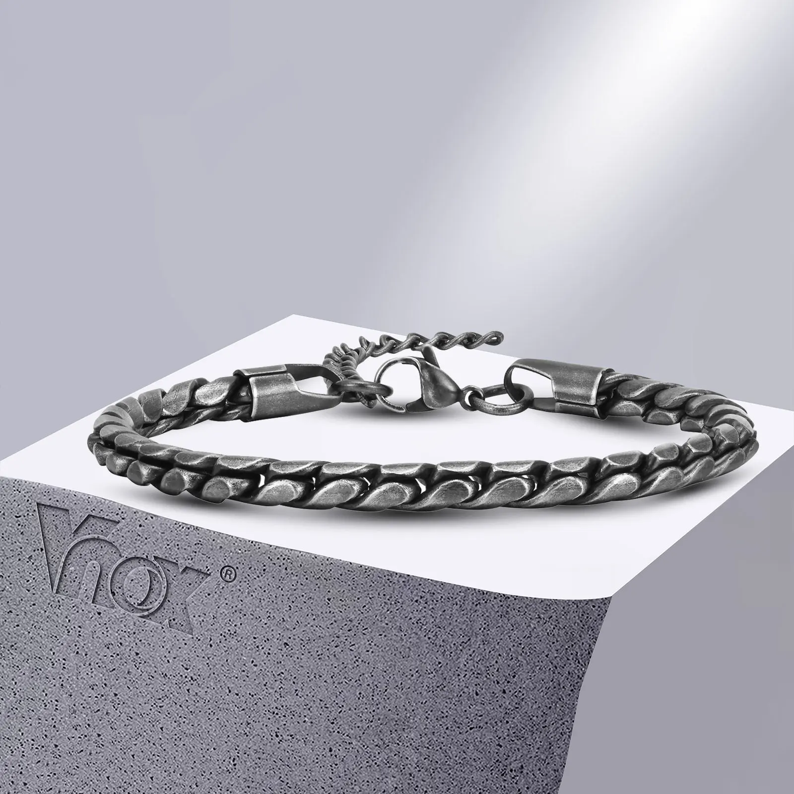 Vnox Retro Silver Color Chain Bracelets for Men, Rock Punk Stainless Steel Links Wristband, Birthday Party Gifts for Him Jewelry