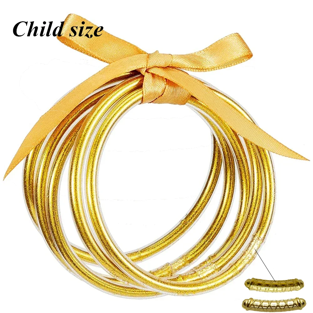 5Pcs/set Child Kid Glitter Jelly Bracelets Gold Color Buddhist Rush Bracelets Tibetan Buddha Temple Bangles