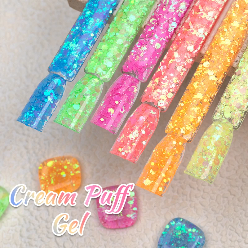 BOZLIN 5ML カラフルネオングリッタースパンコールジェル サマーカラー スパークリングエフェクト ソークオフ UV セミパーマネントネイルアート ワニスジェル