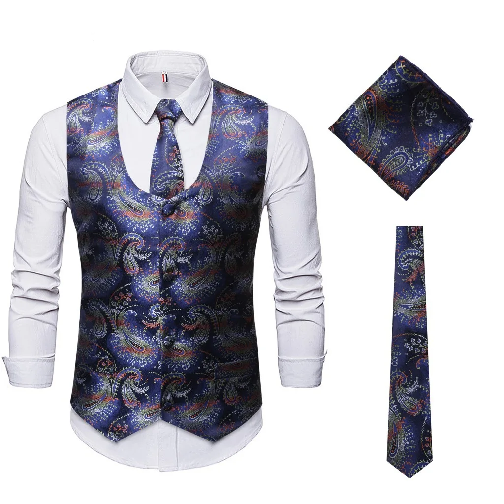 

Faionable U-Ne Tie Ne Square Scarf Slim Fit Korean Sle Vest Muscle Men Disco Floral Stage Performance Outfit Youth Ca...