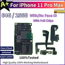 Unlocked Motherboard for iphone 11 Pro Max 100%Wokring Main Board With Face ID Full Chips IOS System A+ Clean iCloud  64GB128GB