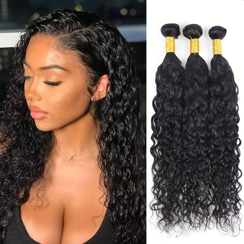 ضفيرة شعر برازيلي حزم 8-30 بوصة حزم موجة المياه 100% باروكة من شعر طبيعي برازيلي 1B لون أسود للنساء