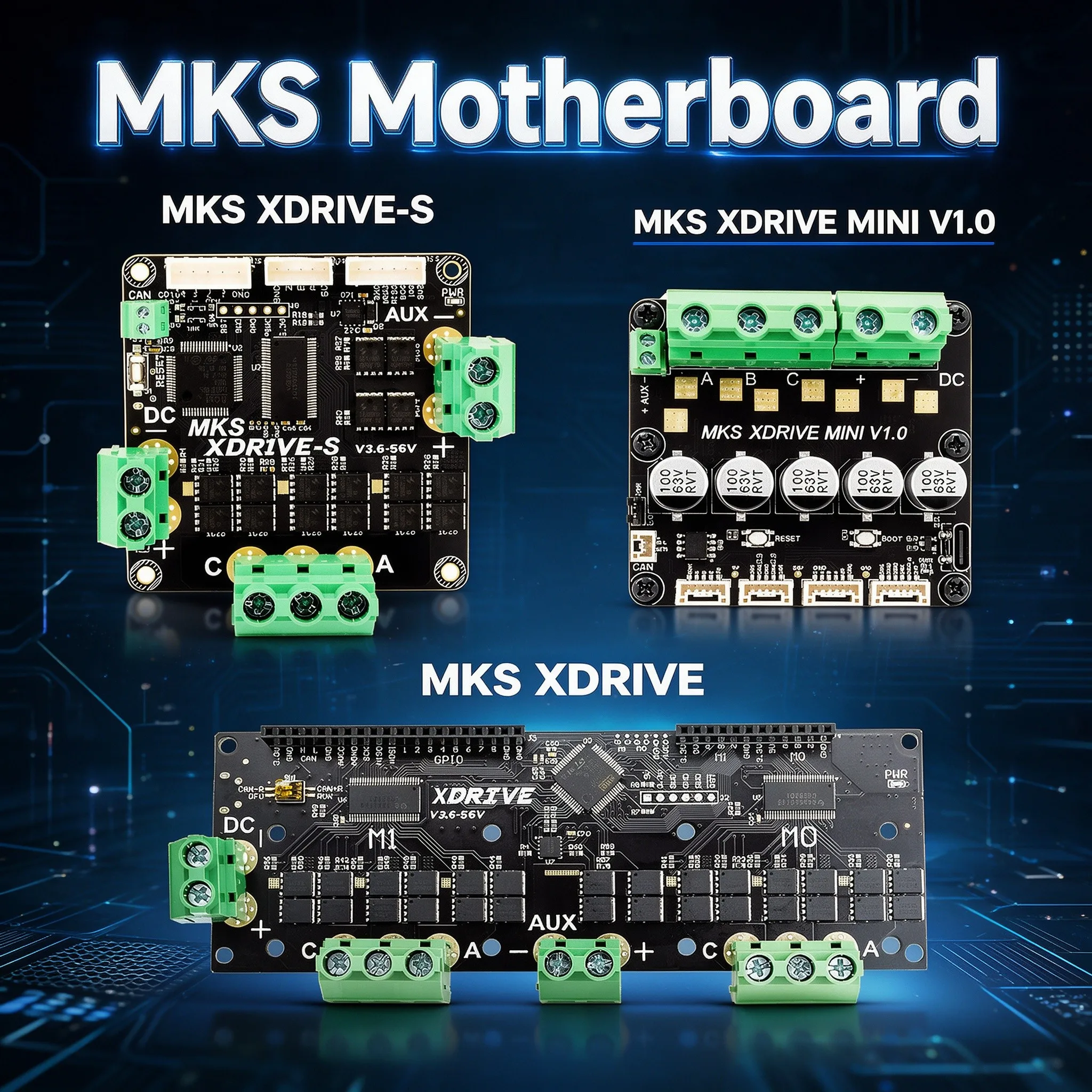 Mks Sgen - MKS XDRIVE MINI 高精度BLDCサーボコントローラー、ODrive V3.6をベースに、AS5047Pエンコーダーを内蔵、56V対応ドライバーボード。