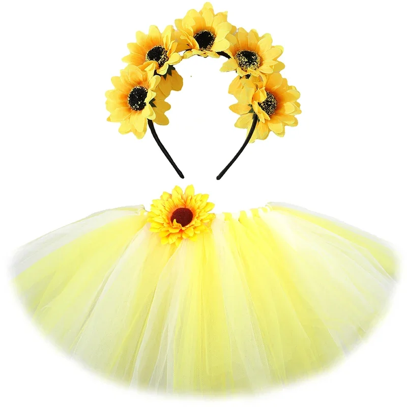 Saia tutu de girassol amarelo para meninas, fantasia havaiana para crianças pequenas, sessão fotográfica, tutus de balé, dança de aniversário @ 0z *