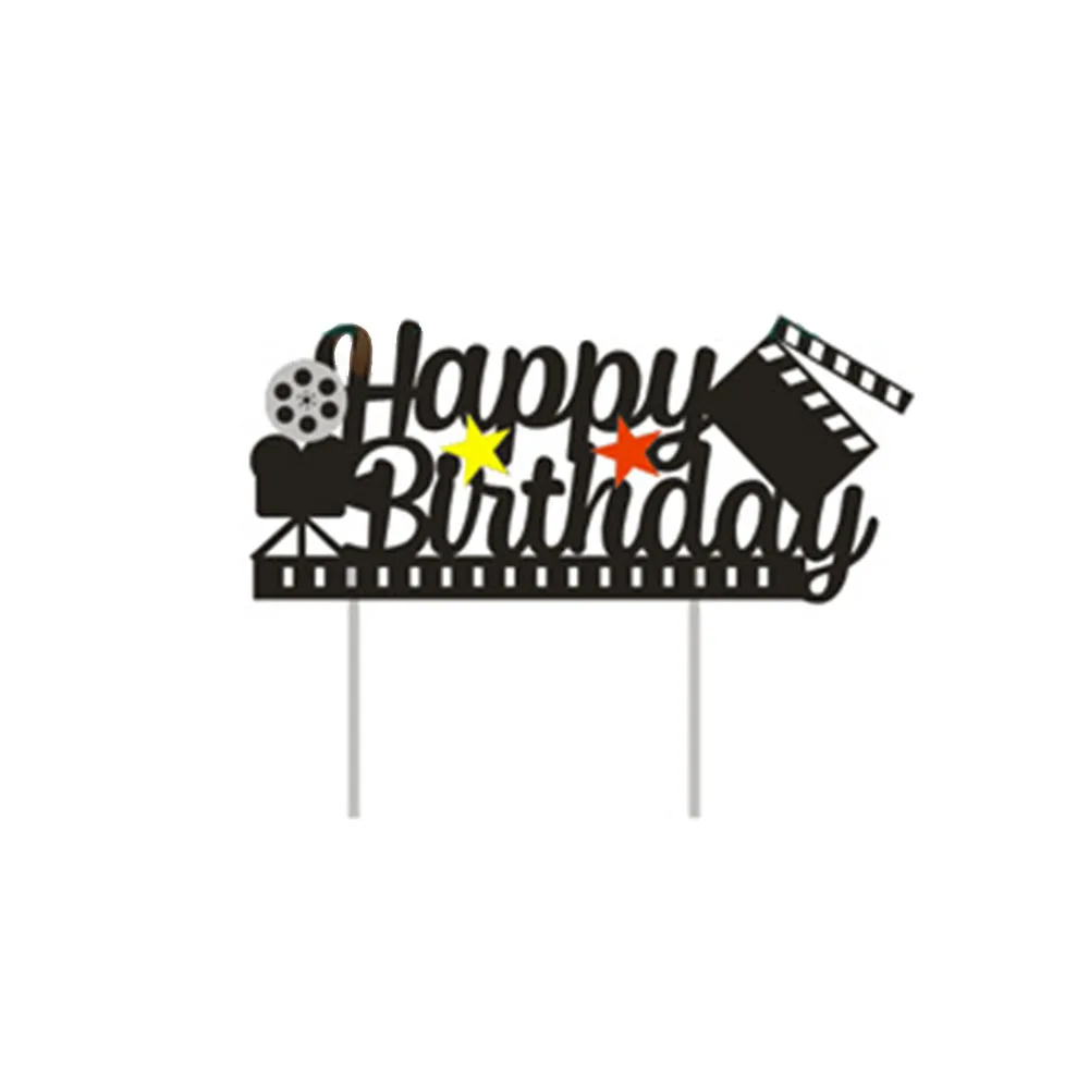 Party Cupcake Topper Film Nacht Paries Geburtstag Film Thema Party Popcorn Kino Ticket Lampe Licht Kamera Kuchen Dekoration – Detail 5