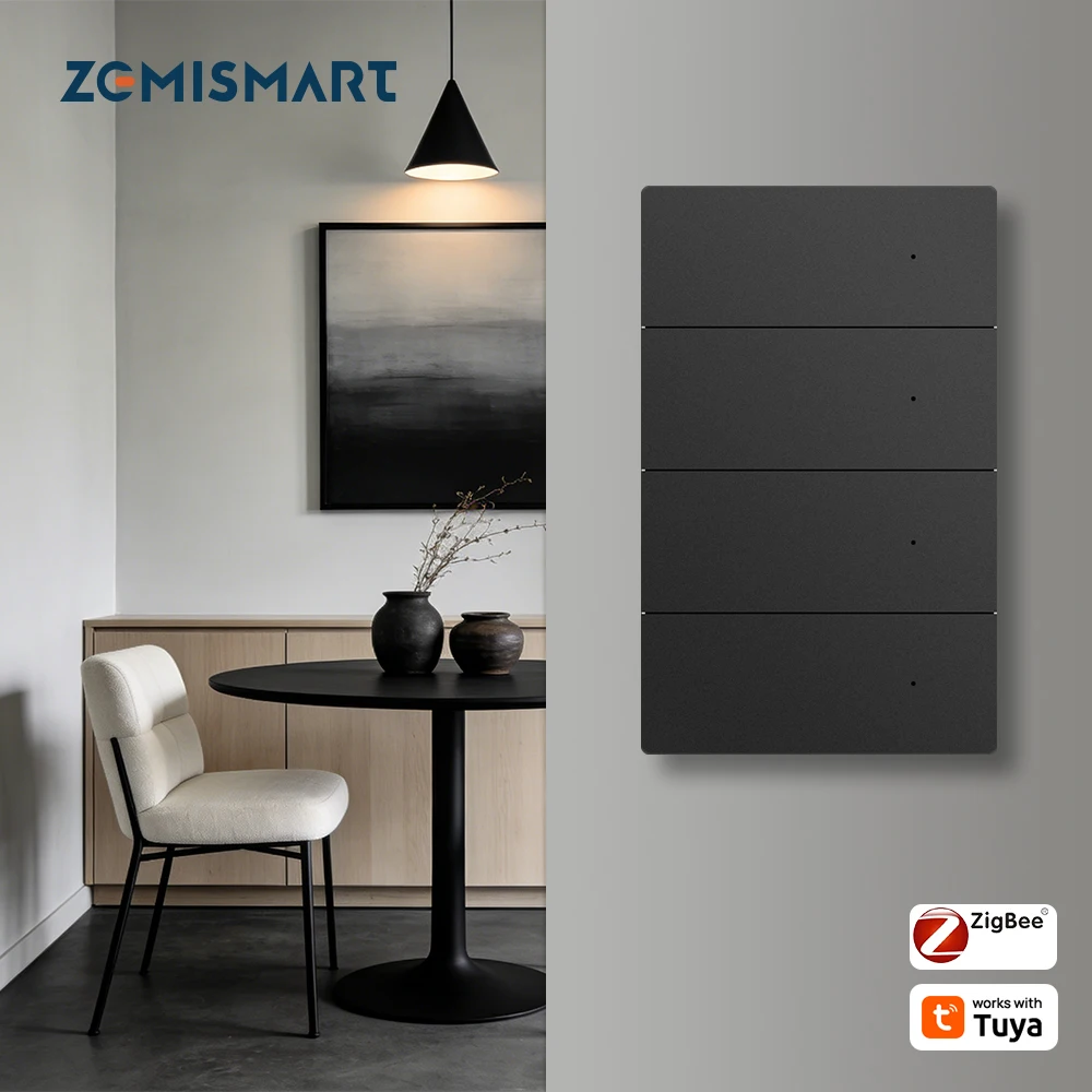 

Умный настенный выключатель Zemismart Zigbee из черного алюминиевого сплава, требуется нейтральный провод, 1, 2, 3, 4 клавиши, работает с приложением Tuya Smart Life