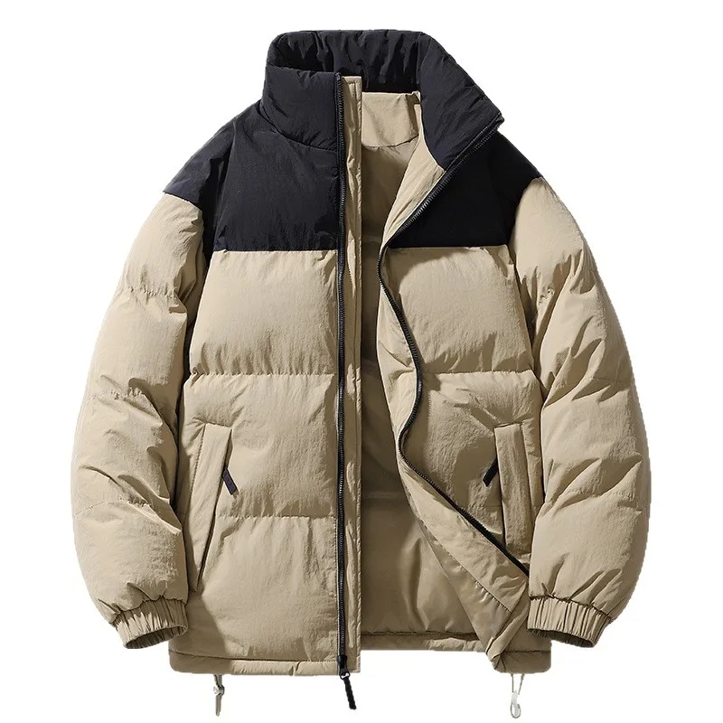 Mens Winter Cotton Jacket Stand Collar Couple Thickened Padded Warm Bread Style Sports Leisure Trendy Outerwear Coat