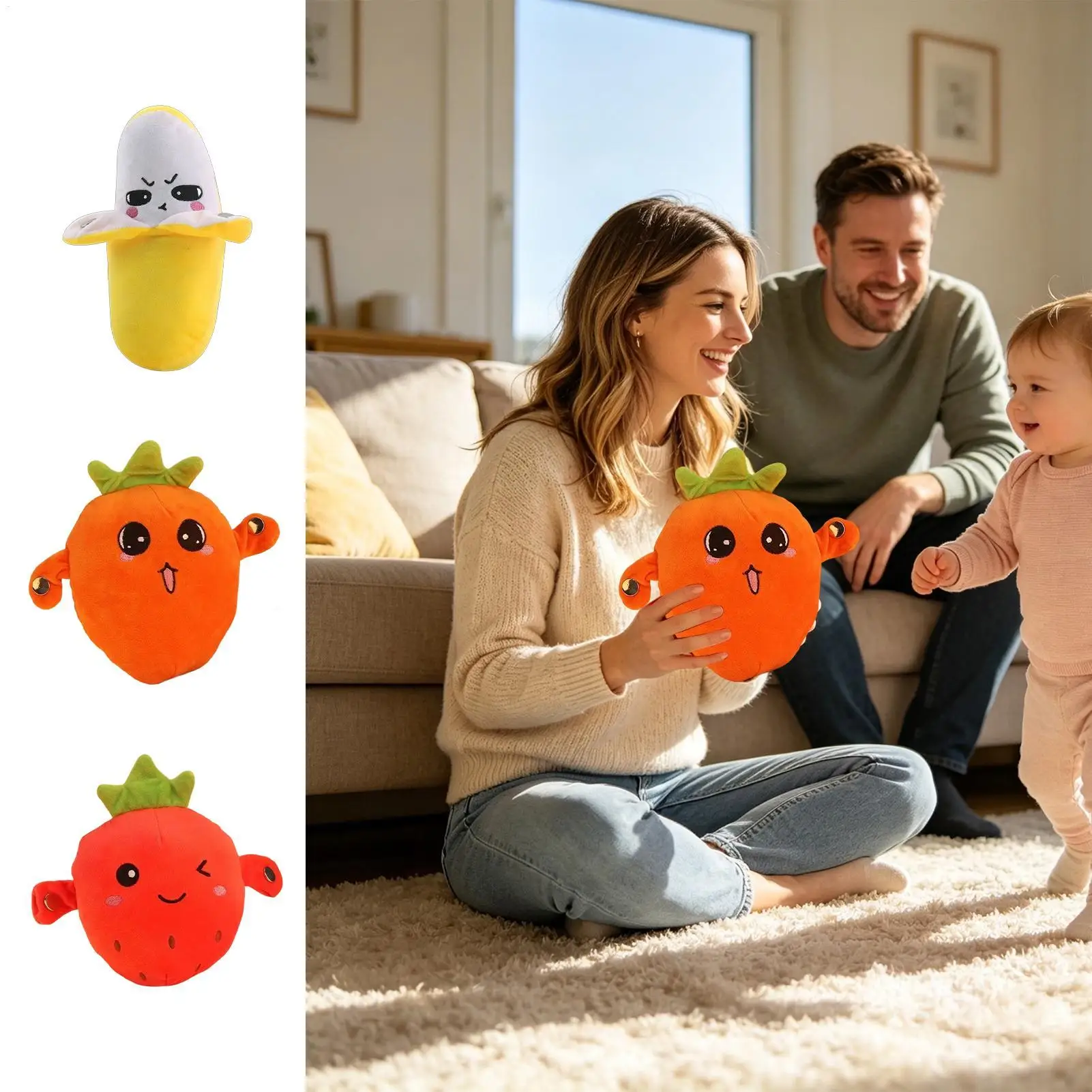 Music Sensory Toys Carrot Fruit Touch Activated Educational Doll Electric Banana Stuffed Toy for Nursery Children Room Bedroom