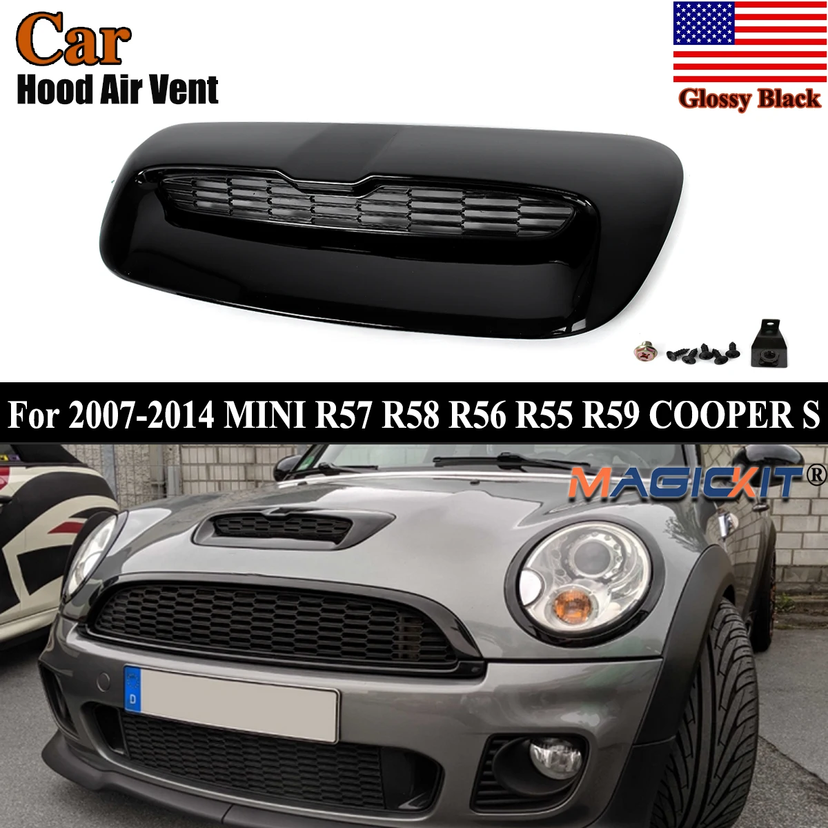 

Hood Vent Grille Fit For BMW Mini Cooper S R55 R56 R57 R58 R59 2007-2014 Hood Air Vent Scoop Glossy Black Hood Grille Insert