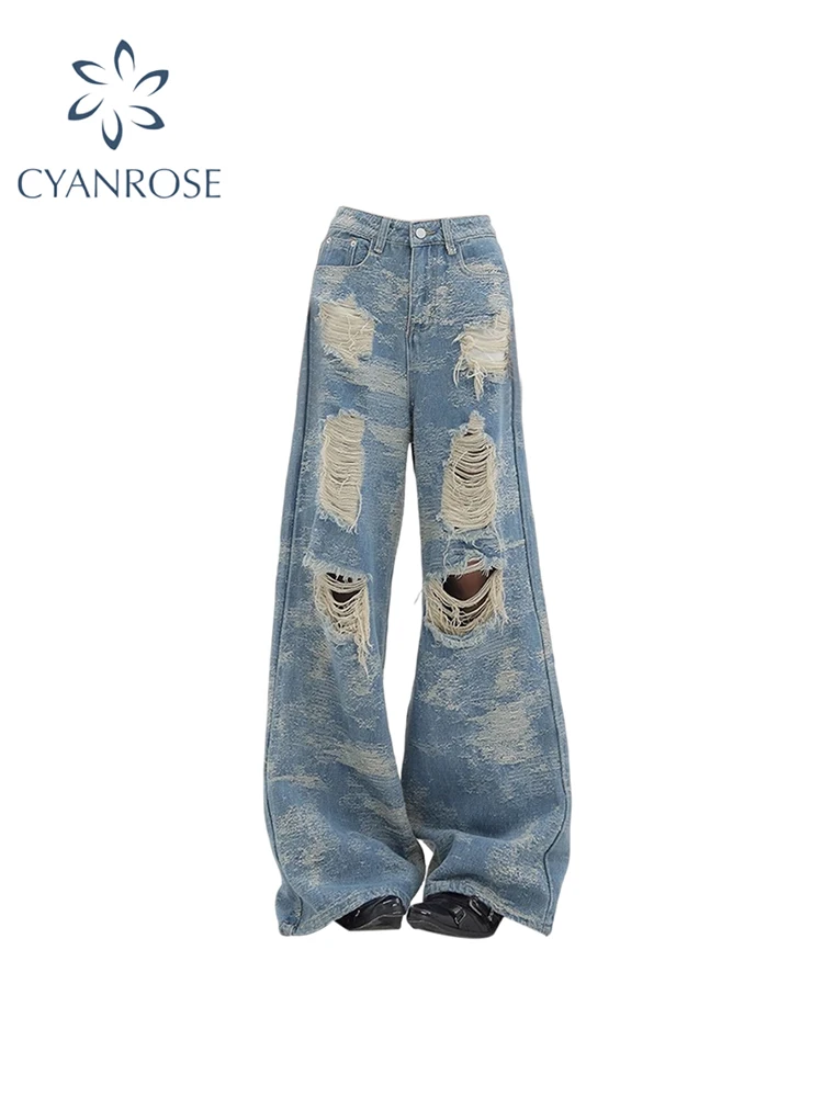 

Women Blue Y2k Ripped Jeans Harajuku Denim Trousers Aesthetic Streetwear Jean Pants Vintage Japanese 2000s Style Trashy Clothes