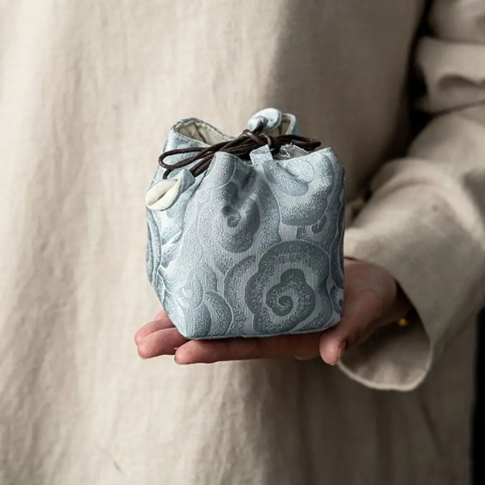Chinese Style Tea Set Storage Bag Thickened Multi-functional Teapot Cloth Pouch Embroidered Portable Teacup Drawstring Bags Gift