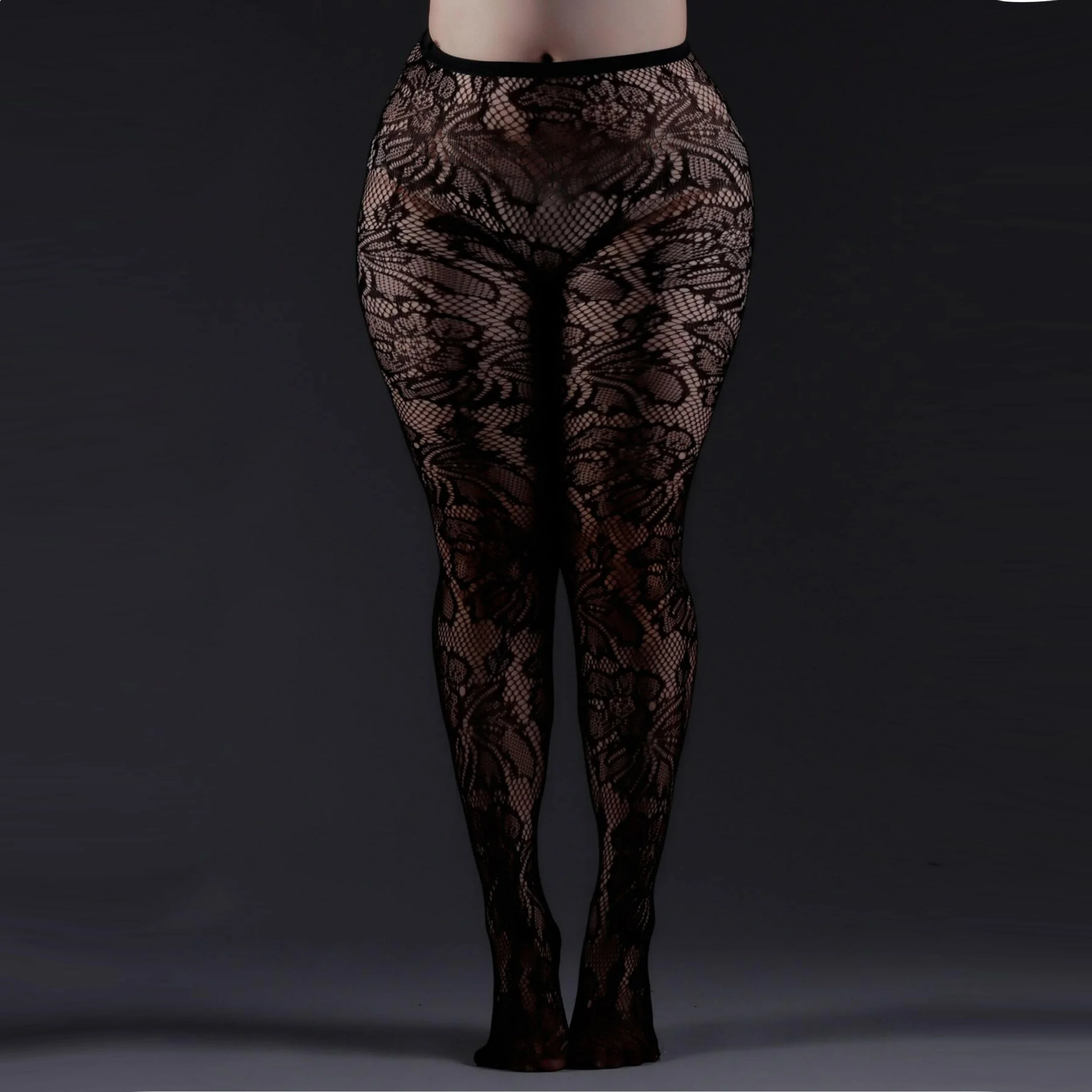 ถุงน่องตาข่ายใบใหญ่เซ็กซี่สีดำของผู้หญิง1ชิ้นถุงน่องตาข่ายบางบางเฉียบสไตล์เครื่องเทศผ้าไหมสีดำ