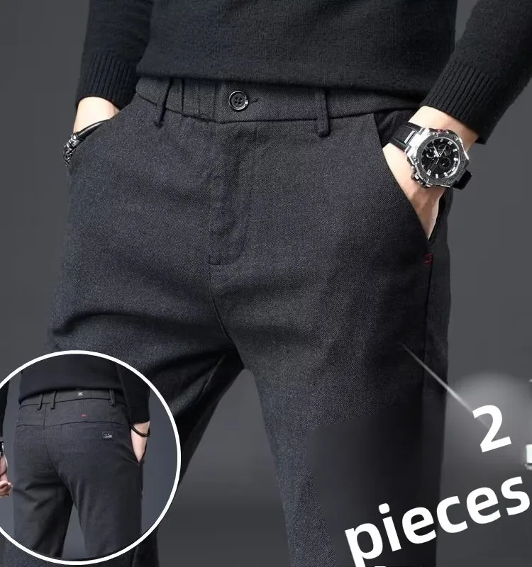 

Men's Casual Straight Leg Pants Busin Casual Woolen Trousers Slim Fit Elastic No Ironing Autumn Winter Faion Trend