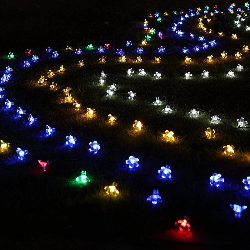 Guirxiété lumineuse solaire à 62 fleurs, feston LED, lumière dégradée, extérieur, étanche, jardin, clôture de pelouse, décoration