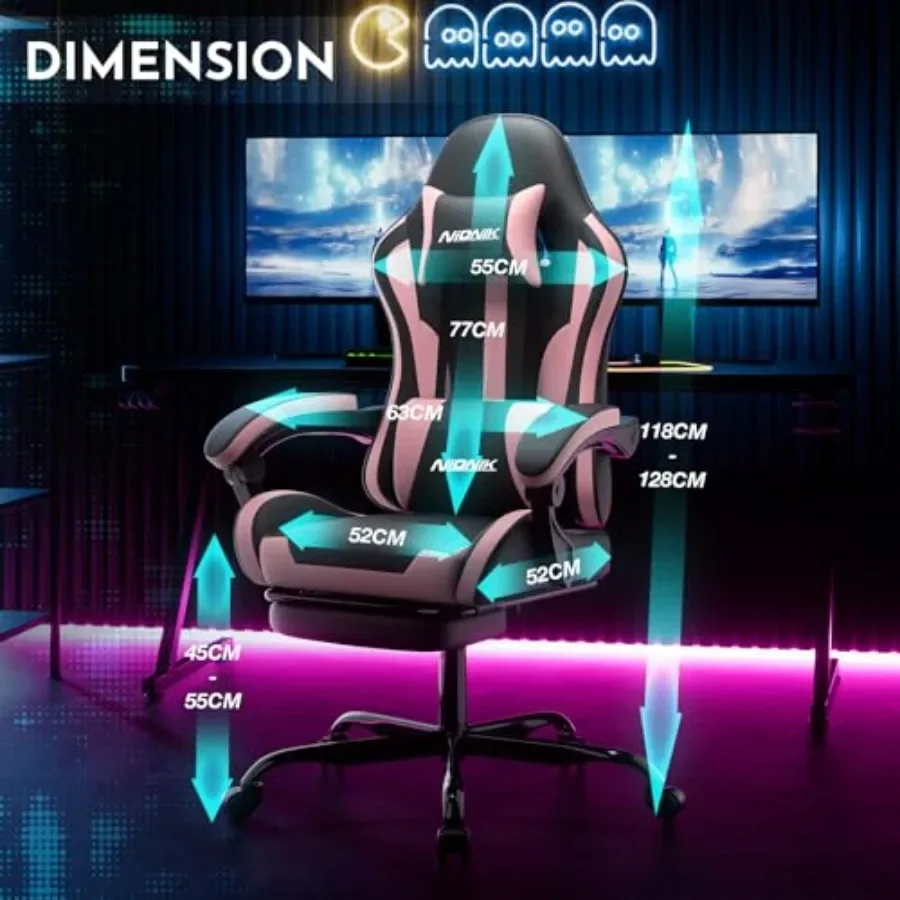 Gaming Chair for Office or Gaming, Ergonomic Computer Chair with Footrest and Lumbar Support, Height Adjustable, 360 Swivel Sea view 3