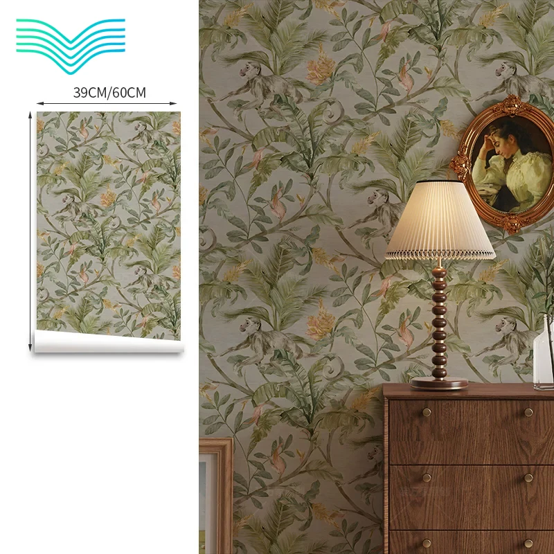 Waterproof Self Adhesive Retro Tropical Animal Wallpaper Homestay Decor Living Room Background Wall Makeover Renovation Sticker
