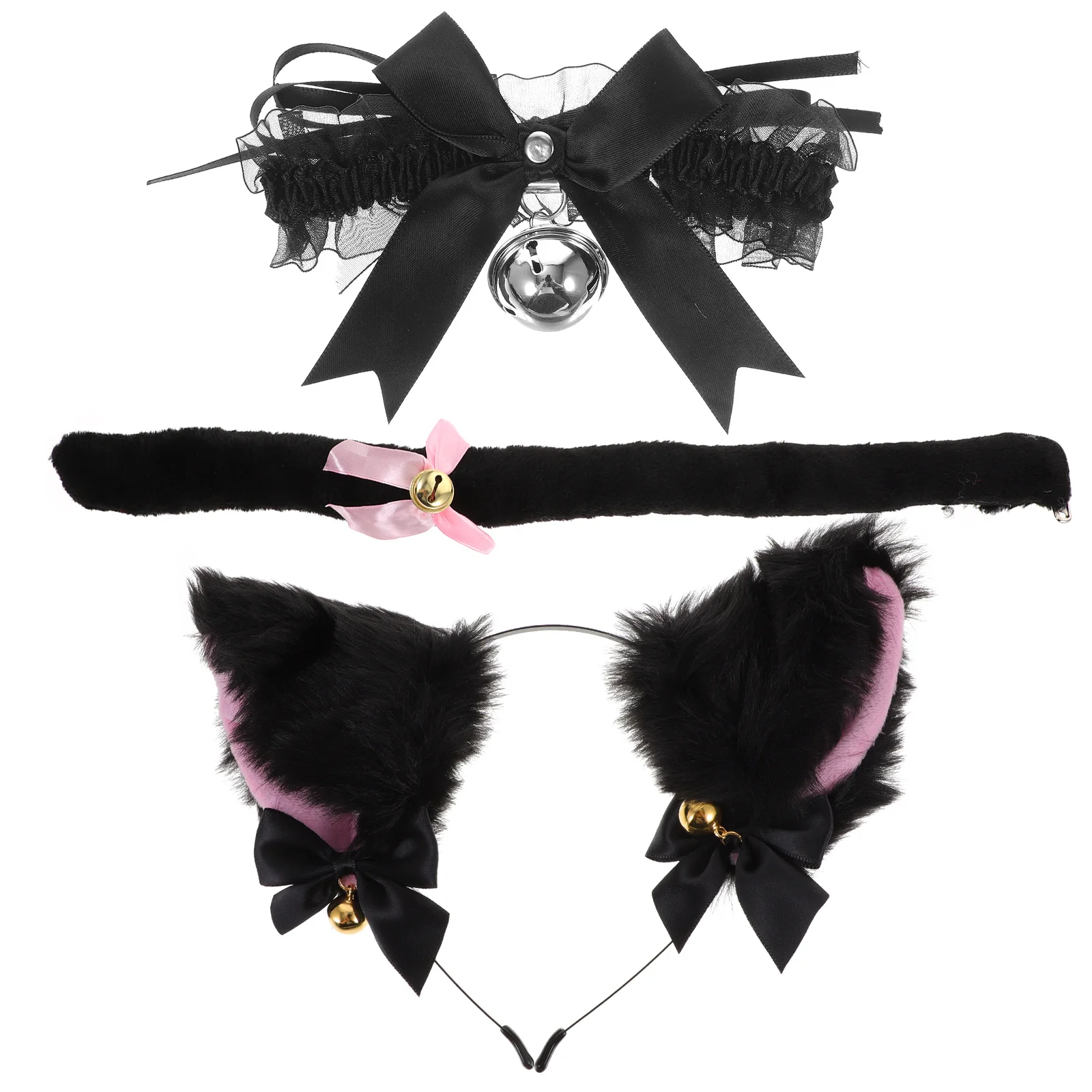1Set Cat Ear Headband Tail Choker Animal Ears Hairband Cosplay Party Dress Up Performance Costume Prop Cat Animal Ears Headband