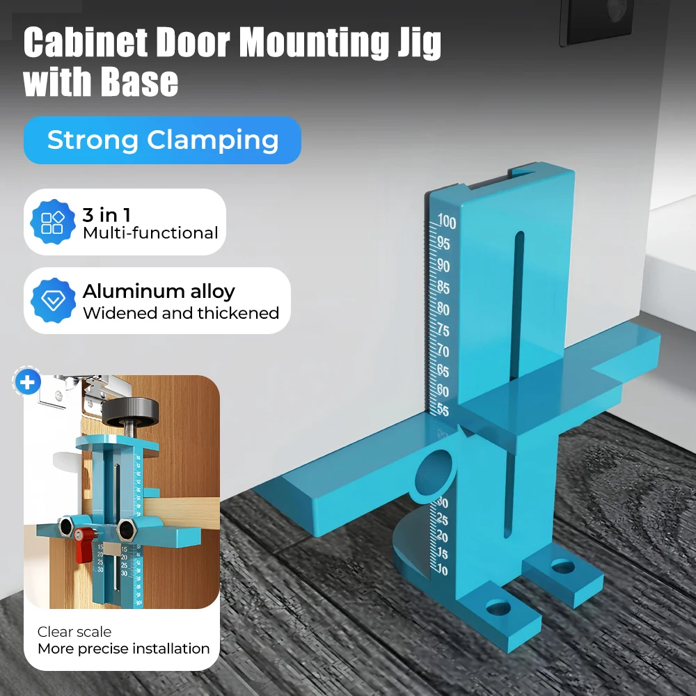 

3 in 1 Cabinet Door Mounting Jig with Base, Quick Positioning Hole Opening Cabinet Door Installation Tool for Wall & Base