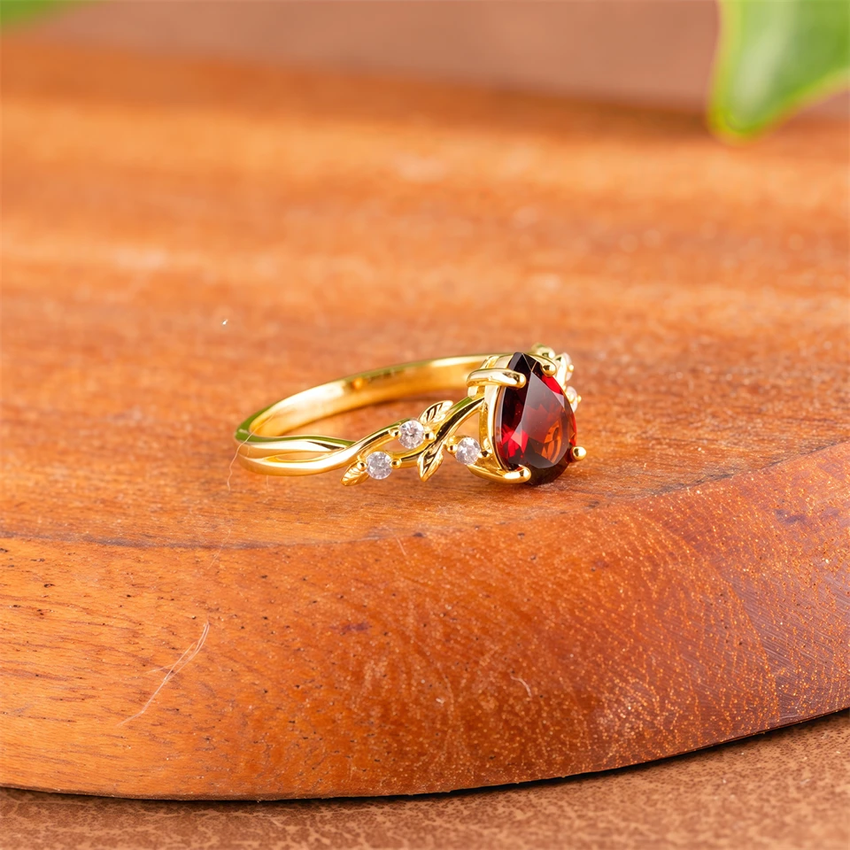 

Кольцо с гранатом 8*6 мм из настоящего серебра 925 пробы, ювелирное изделие с натуральным камнем в форме груши, подарок для женщины/мамы