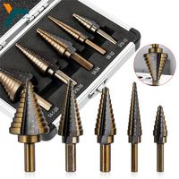 5pcs Step Drill Bit Set HSS Multiple Hole Cobalt Titanium Conical Drill Hole Opener Aluminum Case Metal Wood Drilling Tool