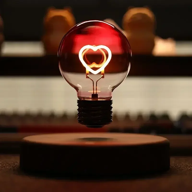 

Suspended Love Light Bulb Night Light Creative Ornaments Wireless Table Lamp Decoration Bedroom Floating Rotate Atmosphere Light