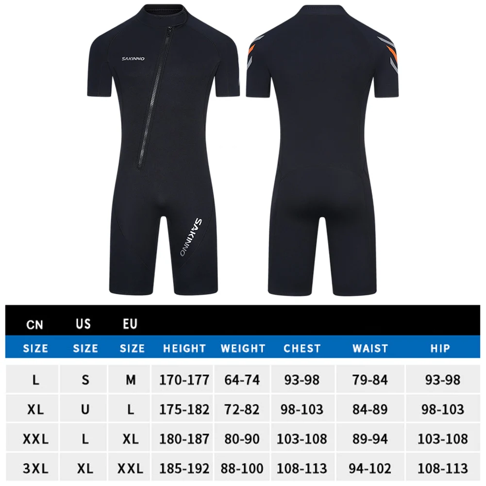 Heren 2 mm neopreen wetsuit met ritssluiting aan de voorkant Jumpsuit met korte mouwen Elastisch badpak Eendelig badpak voor zwemmen Duiken