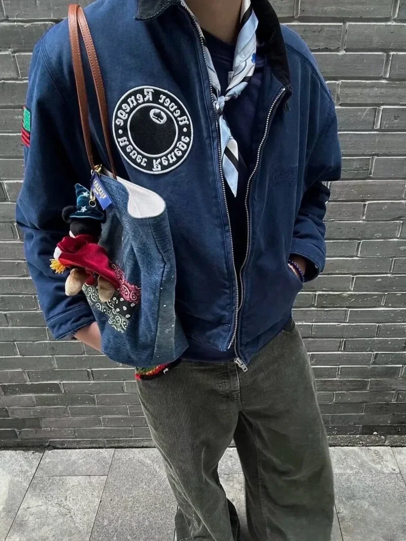 ST Denim Tear-embroidered lapel coat