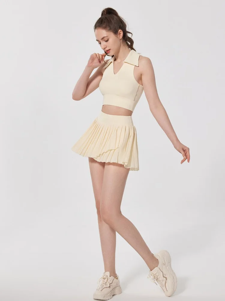 

ALOSCO Beautiful Tennis Fitness Set Women Summer Thin Badminton Uniform Yoga Short Skirt Quick Dry Running Vest And Shorts