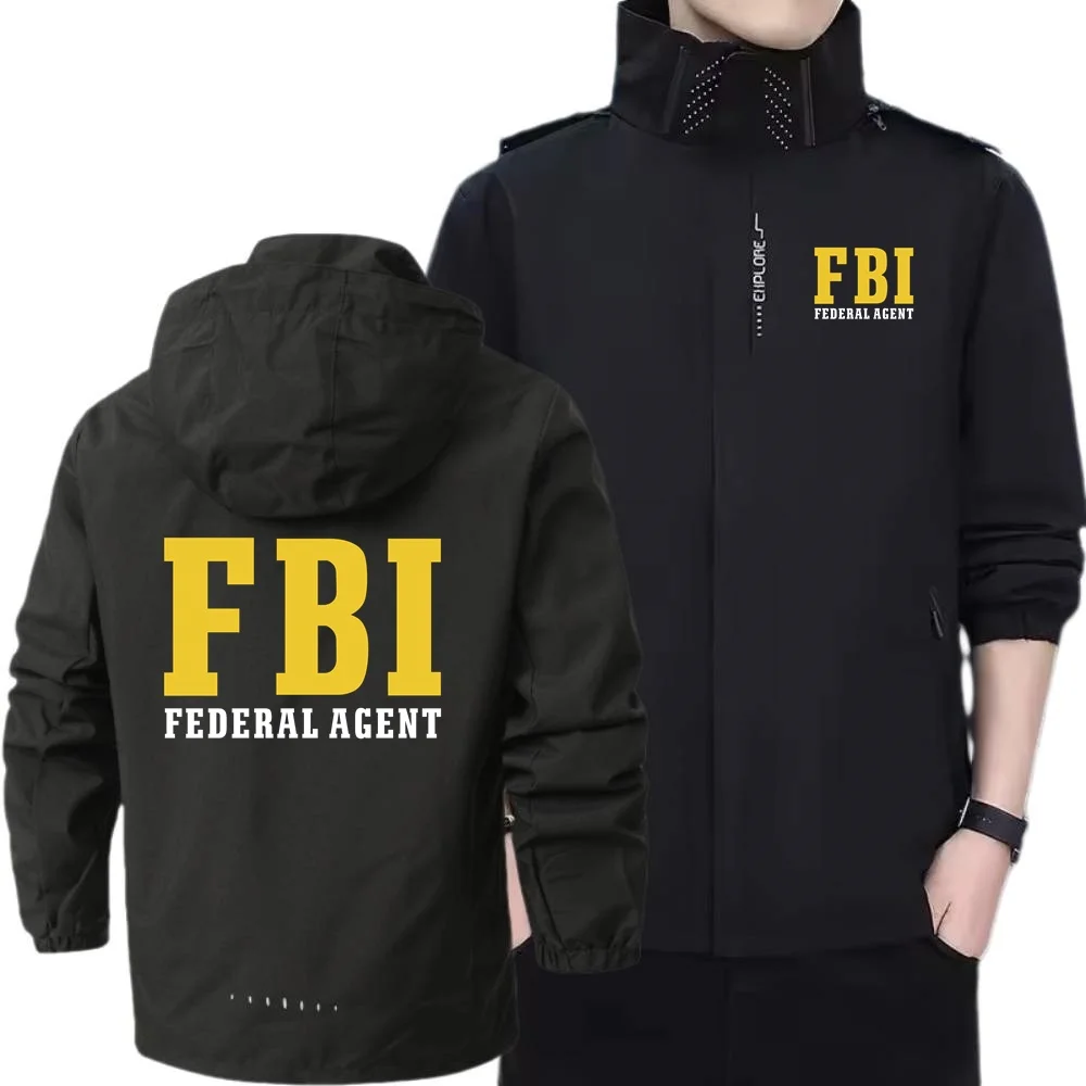 New Youth FBI Agent Secret Service Police CIA Staff Men's Waterproof Jacket Hooded Outdoor Men Windbreaker Hiking Outdoors Jacke