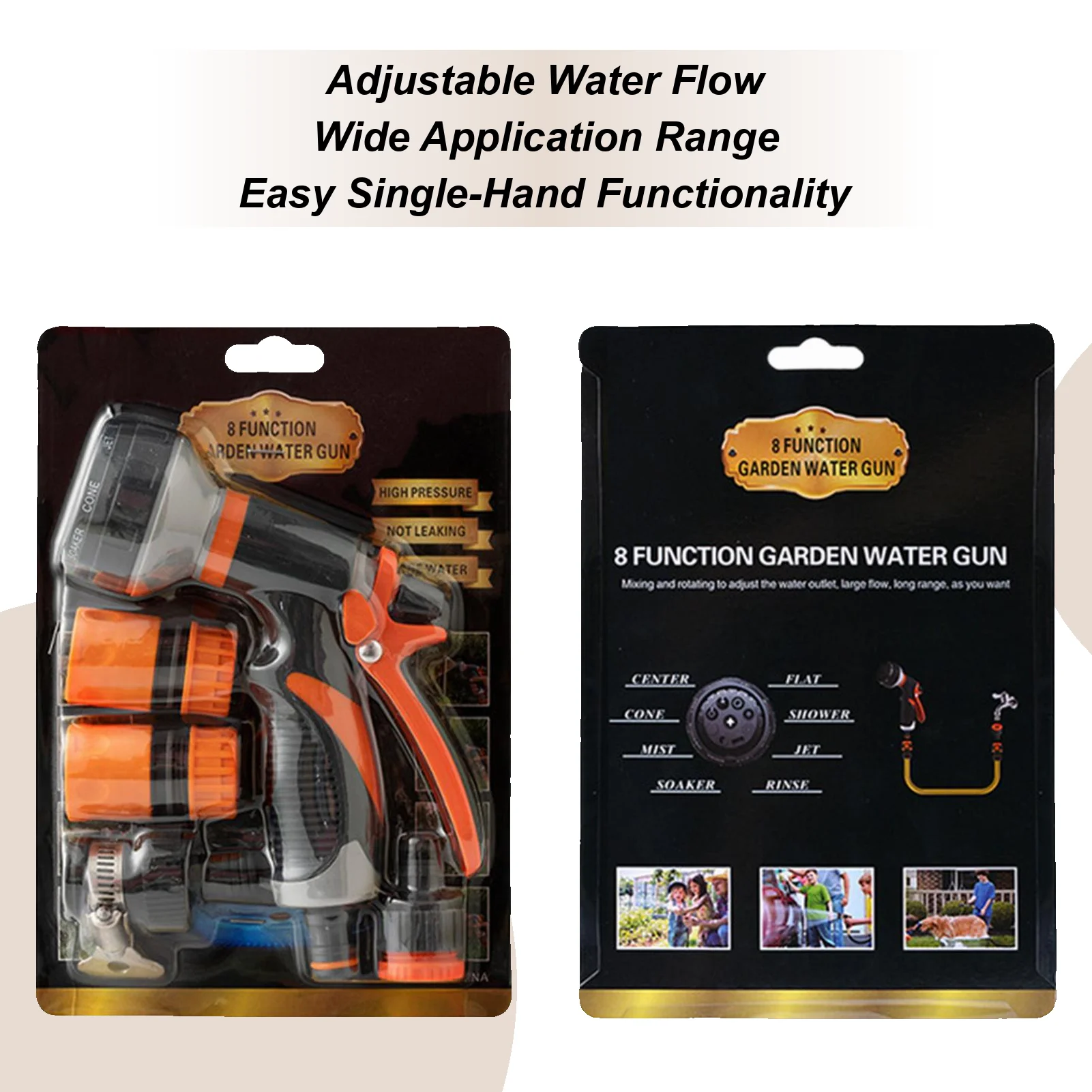 Dysza do węża ogrodowego, narzędzie do podlewania wysokociśnieniowego z 8 regulowanymi wzorami natrysku, dysza do mycia samochodu, do ogrodu, trawnika, na podwórko, na zewnątrz.