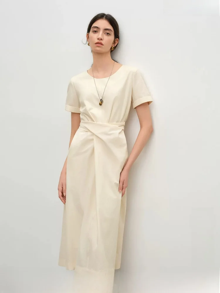 

Wrap Style Short Sleeve round Neck Cotton Feel Waist Cinched Dress Women's New Design Spring Summer Commute Friendly a L...
