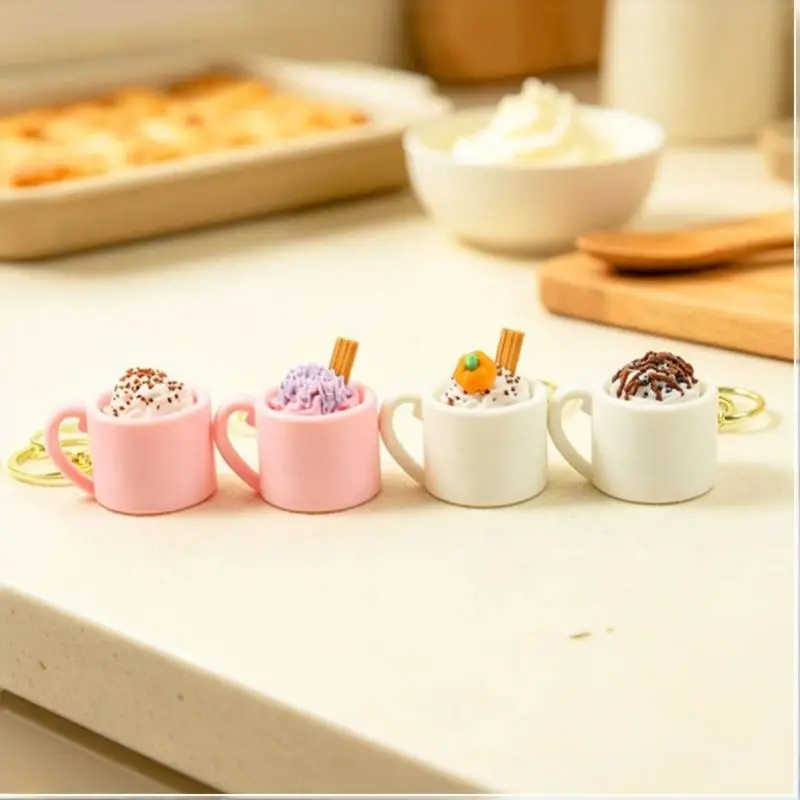 1Pcs Sundae Ice Cream Mug Shape Keycap Clicker Keychain 3D Printed Cute Simulated Coffee Cup Stress Relief Button Fidget Toy