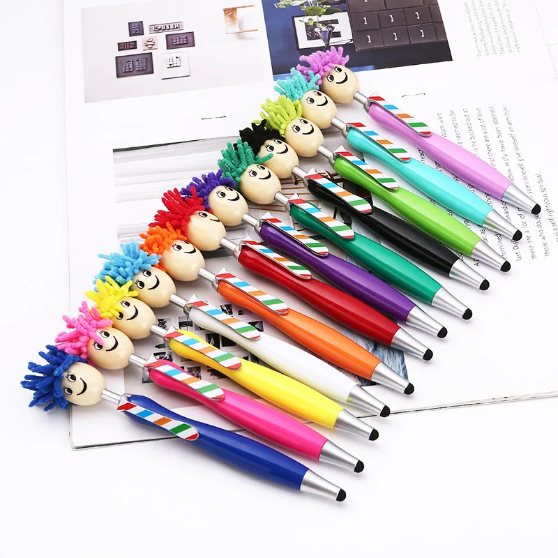 Kawaii Cute Doll Ballpoint Pen With Touch Screen Stylus 0.5mm Black Ink Gel Pens for Girl Boy Kids Writting Pen Children\'s Gifts