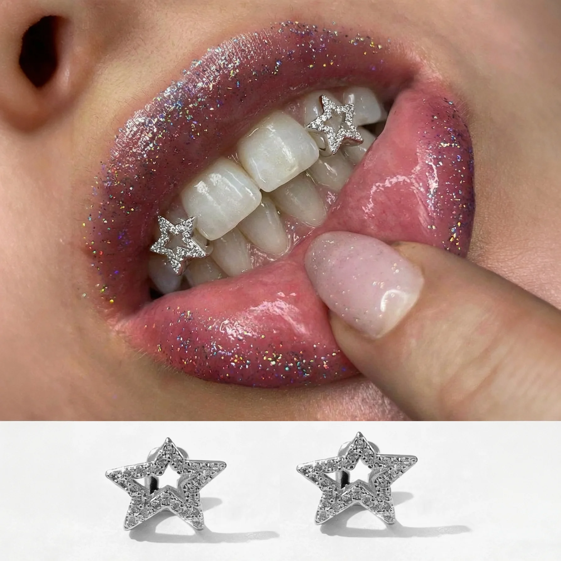 1Pcs Bright And Luxurious Zircon Five-Pointed Star Hollow Trendy Party Stage Nightclub Accessories For Men And Women