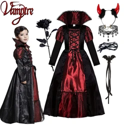 Halloween Girls Costume Vampire Long Dress Ghost Cosplay Carnival Party Performance Children Clothing Disguise Outfits Gothic