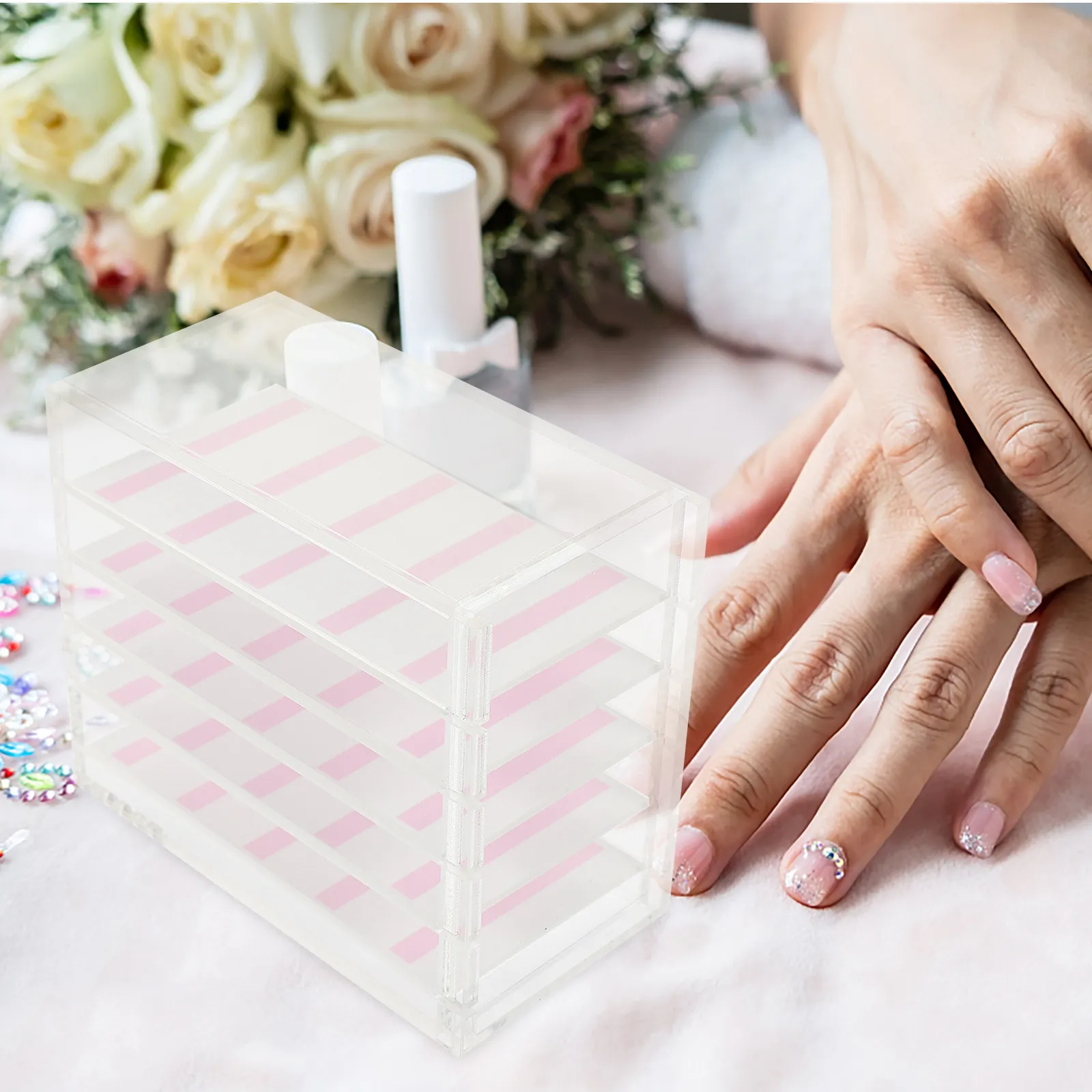 5-Tier Multi-Layer Nail Art Organizer Storage Box Acrylic Manicure Tips Case Dustproof Portable Nail Tool Storage Organizer
