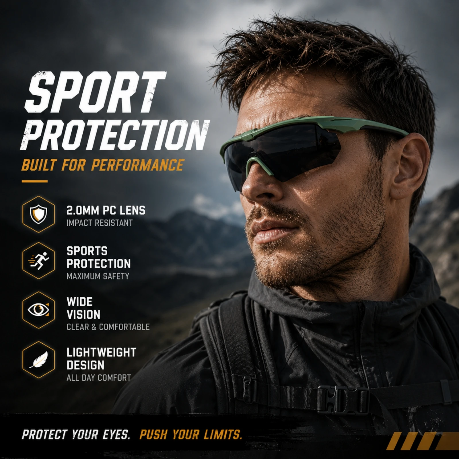 3-Linsen-Sport-Schutzbrille, UV400 Stoßfeste Winddichte Brille für Radfahren, Motorradfahren, Jagd & Outdoor-Sport – Detail 1