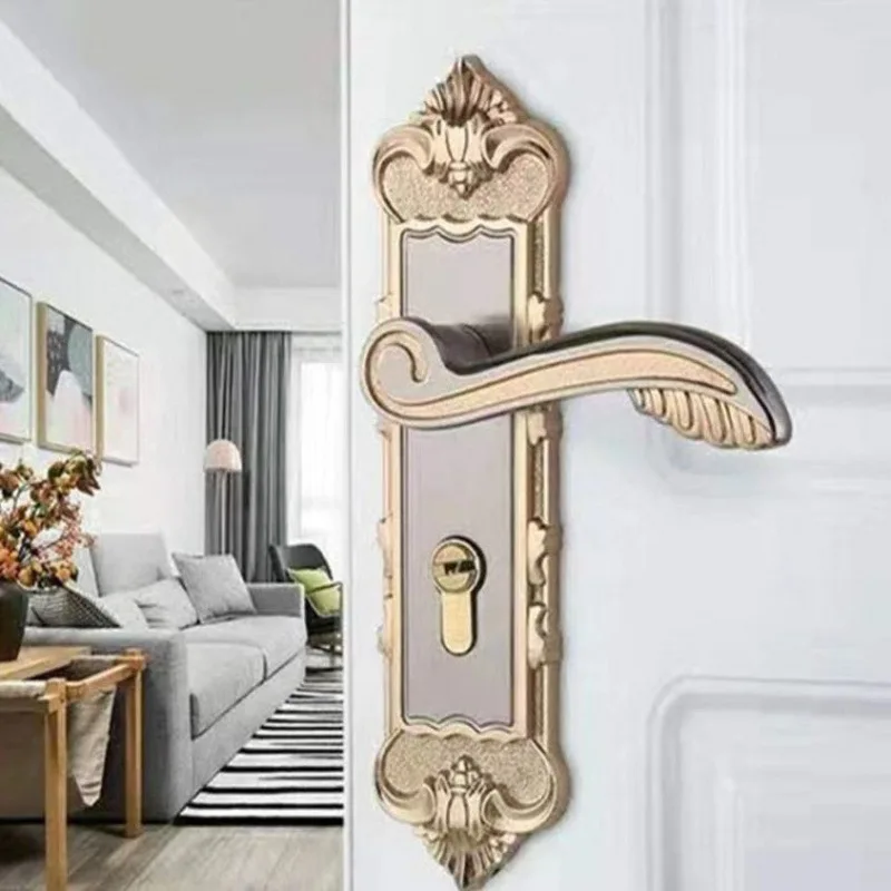 European Style Retro Door Handle Lock Aluminum Alloy Vintage Interior Bedroom lock Anti-theft Home Room Safety Door Locks
