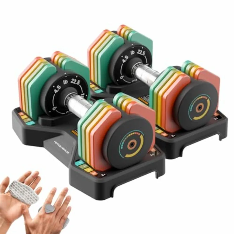 

Adjustable Dumbbells Set 22.5LB Pair 1-Sec Fast Adjustable 5 Free Weights Premium Comfort Non-slip Metal Handle Compact Size fo